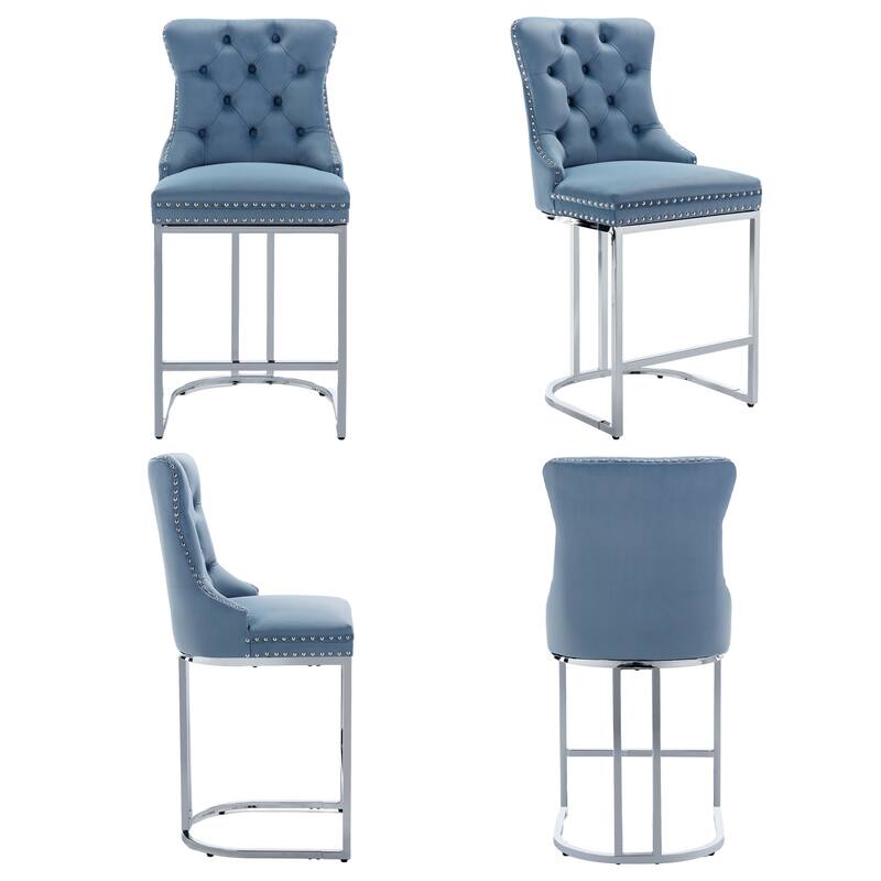 Modern Velvet Barstools with Button Back Set of 6