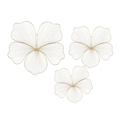 Metal Floral Home Wall Decor - Set of 3 Gold - CosmoLiving by Cosmopolitan