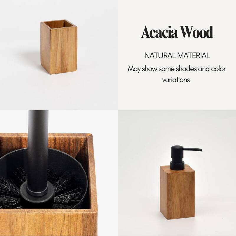 Acacia Wood Bathroom Accessory Set Collection
