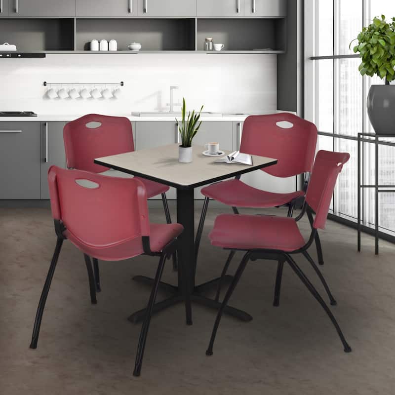 30" Square Breakroom Table- Maple & 4 'M' Stack Chairs- Burgundy - 30