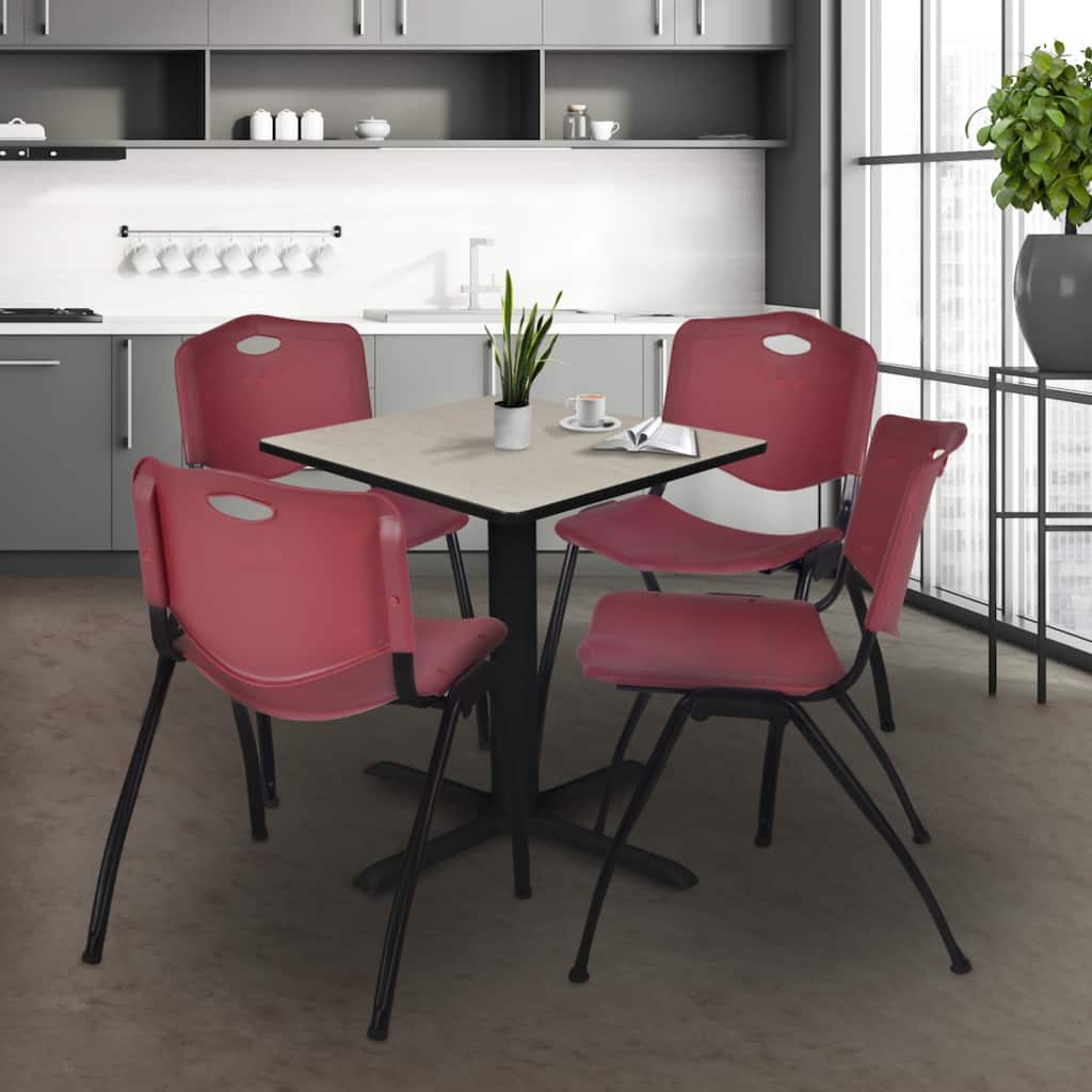 30" Square Breakroom Table- Maple & 4 'M' Stack Chairs- Burgundy - 30