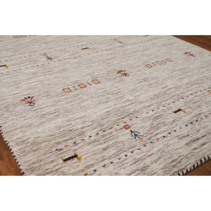 Gabbeh Oriental Rug Handmade Wool Carpet - 3'10" x 5'9" - 3'10" x 5'9" - Ivory/Beige