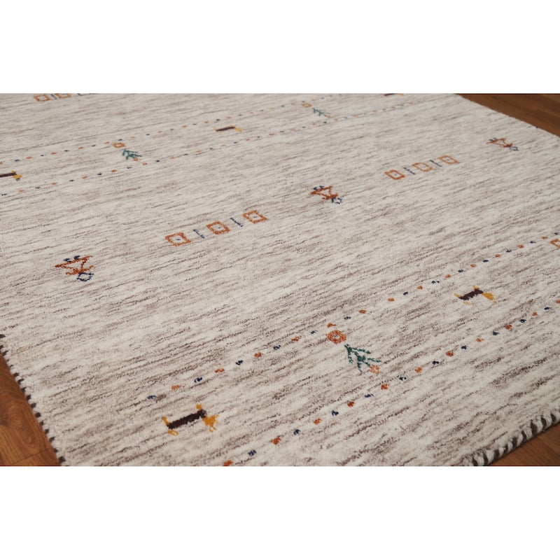 Hand Knotted Oriental 100% Wool Carpet Tribal Animal Pictorial Beige & Ivories Gabbeh Area Rug - 5' 9'' X 3' 10''