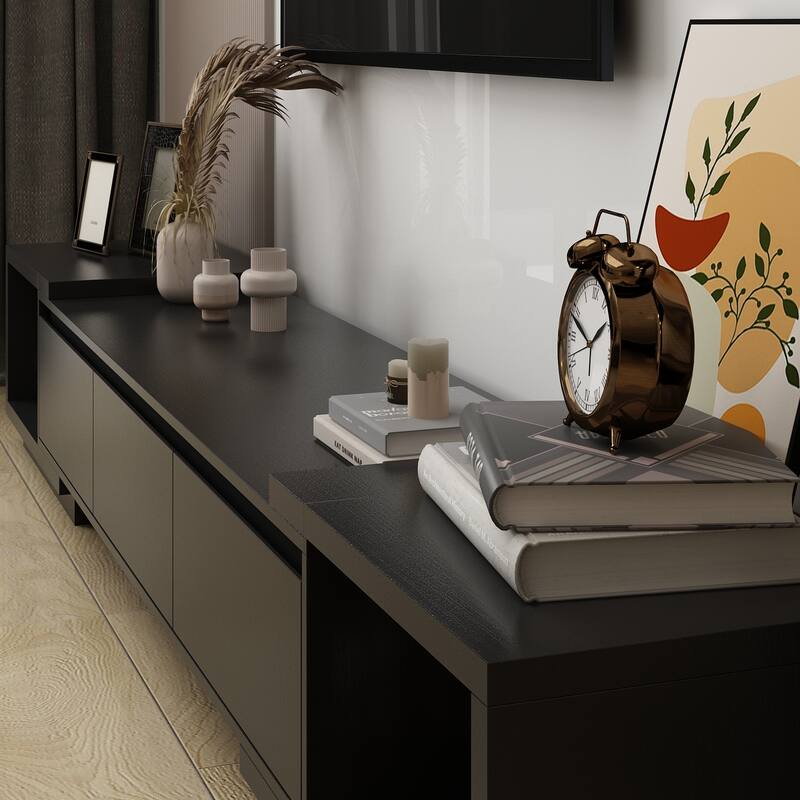 Modern Style Extendable TV Stand with 3Drawer White/Black 65.4"-106.3" Entertainment Center Table