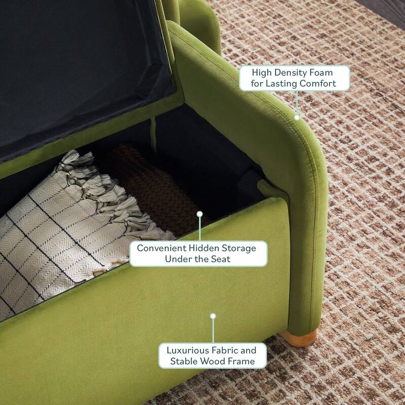 Walker Edison Modern Upholstered Curved Bench with Hidden Storage