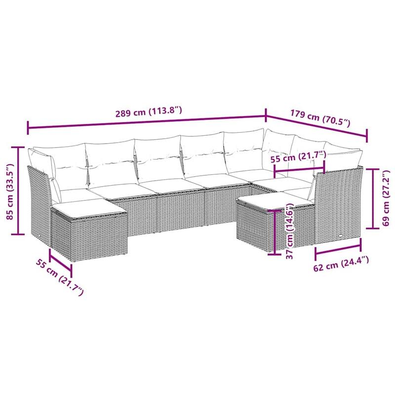 vidaXL Garden Sofa Set Black - 21.7 x 21.7 x 14.6