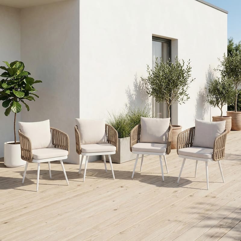 Patio Dining Chair Set - Metal Frame with Woven Rope Seat