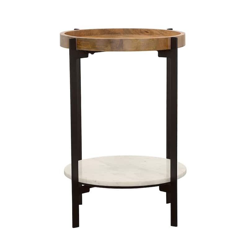 Adhvik Round Wood Top Marble Shelf Occasional Table Collection