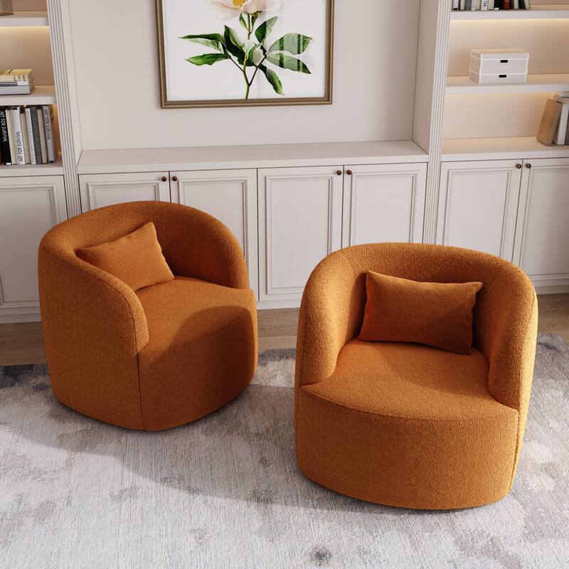 Modern Accent Chair Boucle Swivel Barrel Chair Set of 2