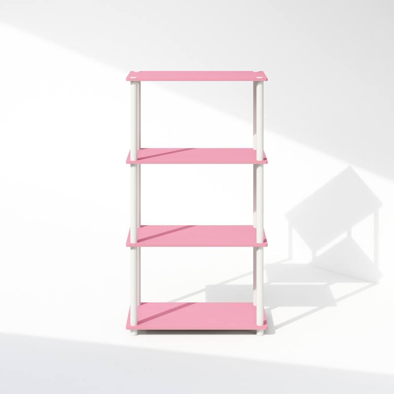 43.25 in. Tall Pink/White Wood 4-Shelf Bookcase