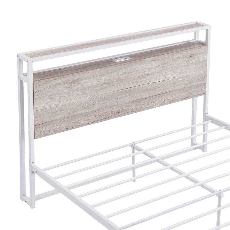 Merax Queen/Full Metal Platform Bed Frame with Sockets, USB Ports