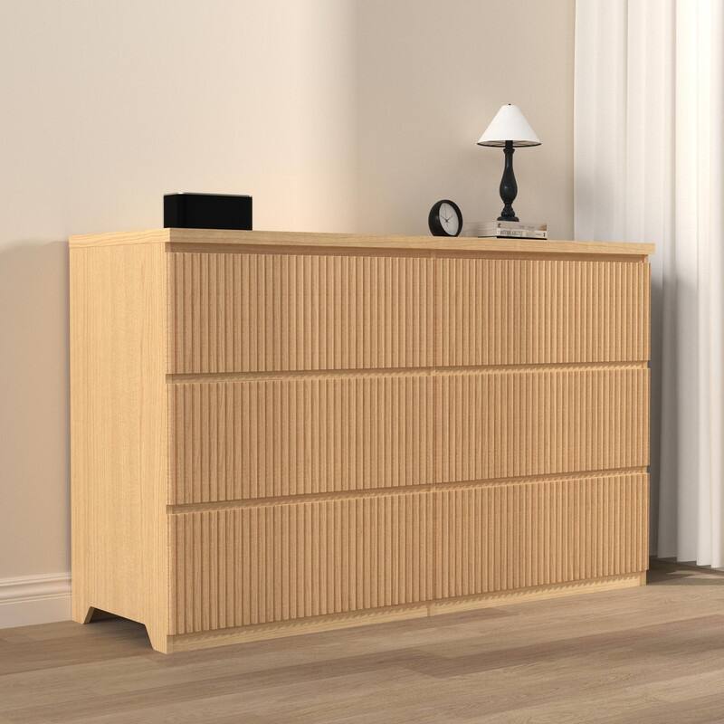 6-Drawer Wooden Storage Cabinet & Dresser, Clothes Organizer with Wavy Drawer Panels