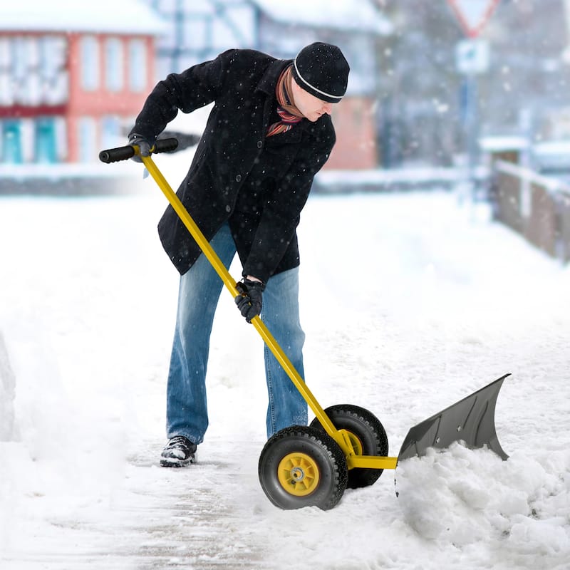 Snow Shovel with Wheels, Snow Plow Shovel Angle & Adjustable Handle
