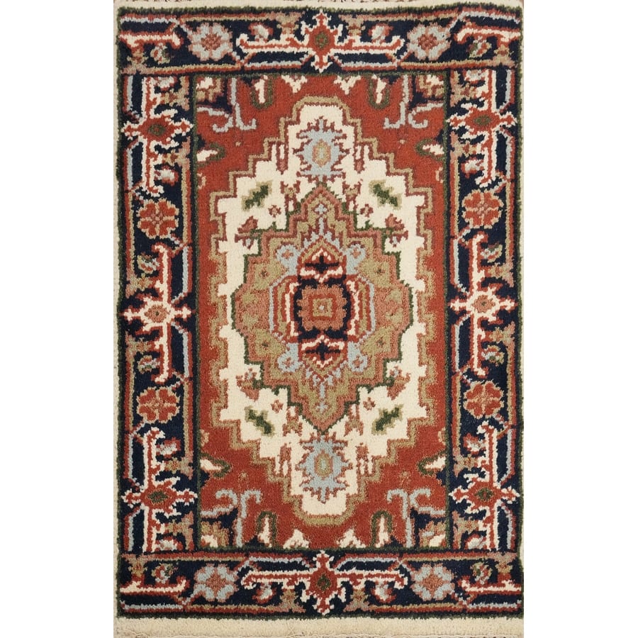 Hand Knotted Oriental 100% Wool Carpet Traditional Medallion Beige & Ivories Heriz (serapi) Area Rug - 3' 0'' X 2' 0''