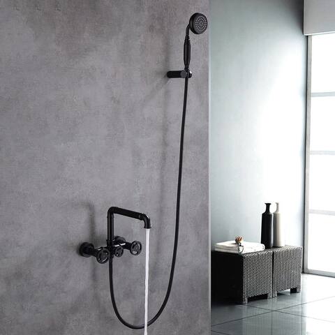 3-Handle Wall Mounted Tub Faucet With Hand Shower