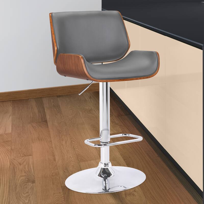 London Upholstered Walnut Adjustable Swivel Barstool
