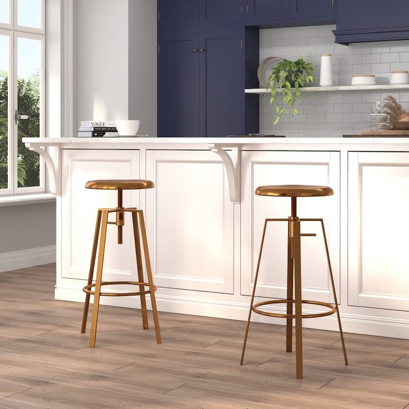 Industrial Style Barstool with Swivel Lift Adjustable Height Seat - Yellow