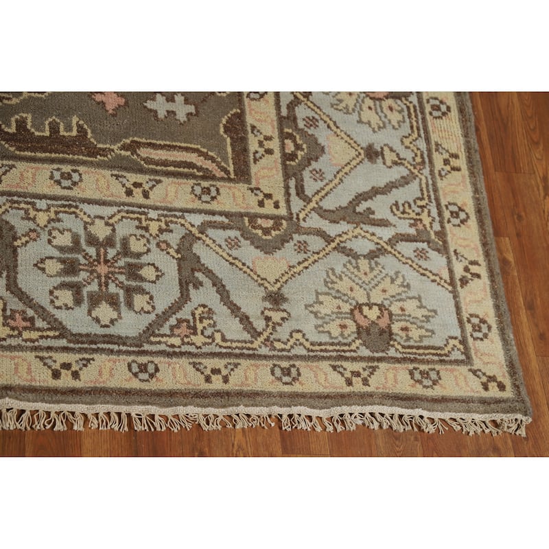 Earth Tone Oushak Indian Area Rug Hand-Knotted Brown Wool Carpet - 8'1" x 10'0"