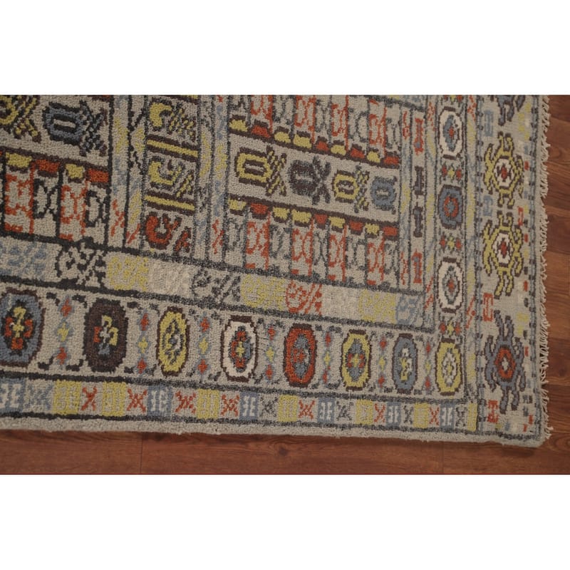 Tribal Beige Geometric Khotan Runner Rug Hand-Knotted Wool Carpet - 2'5"x 10'0"