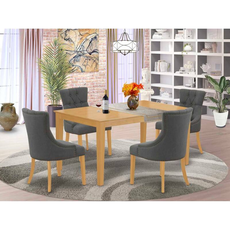 HomeStock 5-Pc Natural Oak Finish Solid Wood Top - Rectangular Dining Room Set - Seats 4
