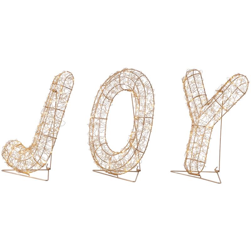 16" LED Twinkle Lighted Gold Metal Wire Joy Sign Christmas Decor
