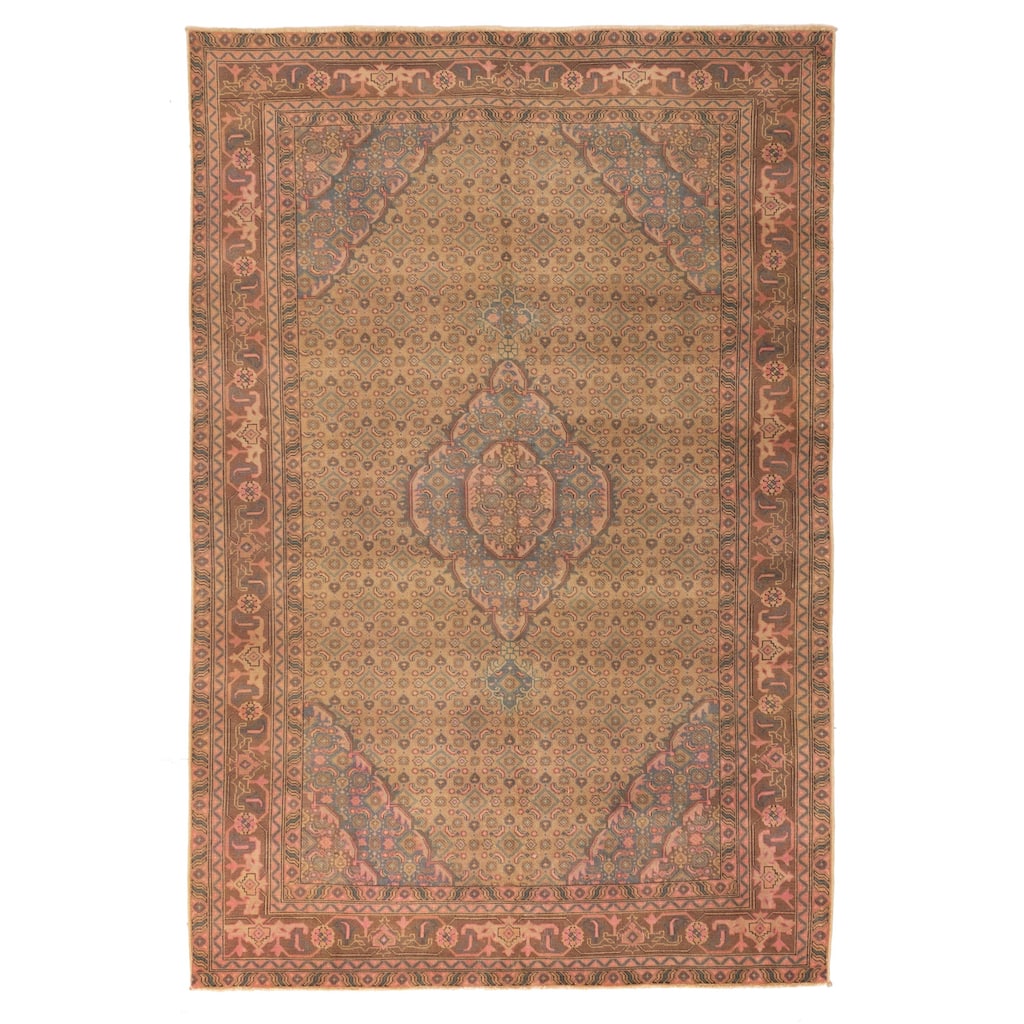 ECARPETGALLERY Hand-knotted Kayseri Vintage Light Brown Wool Rug - 6'4 x 9'4
