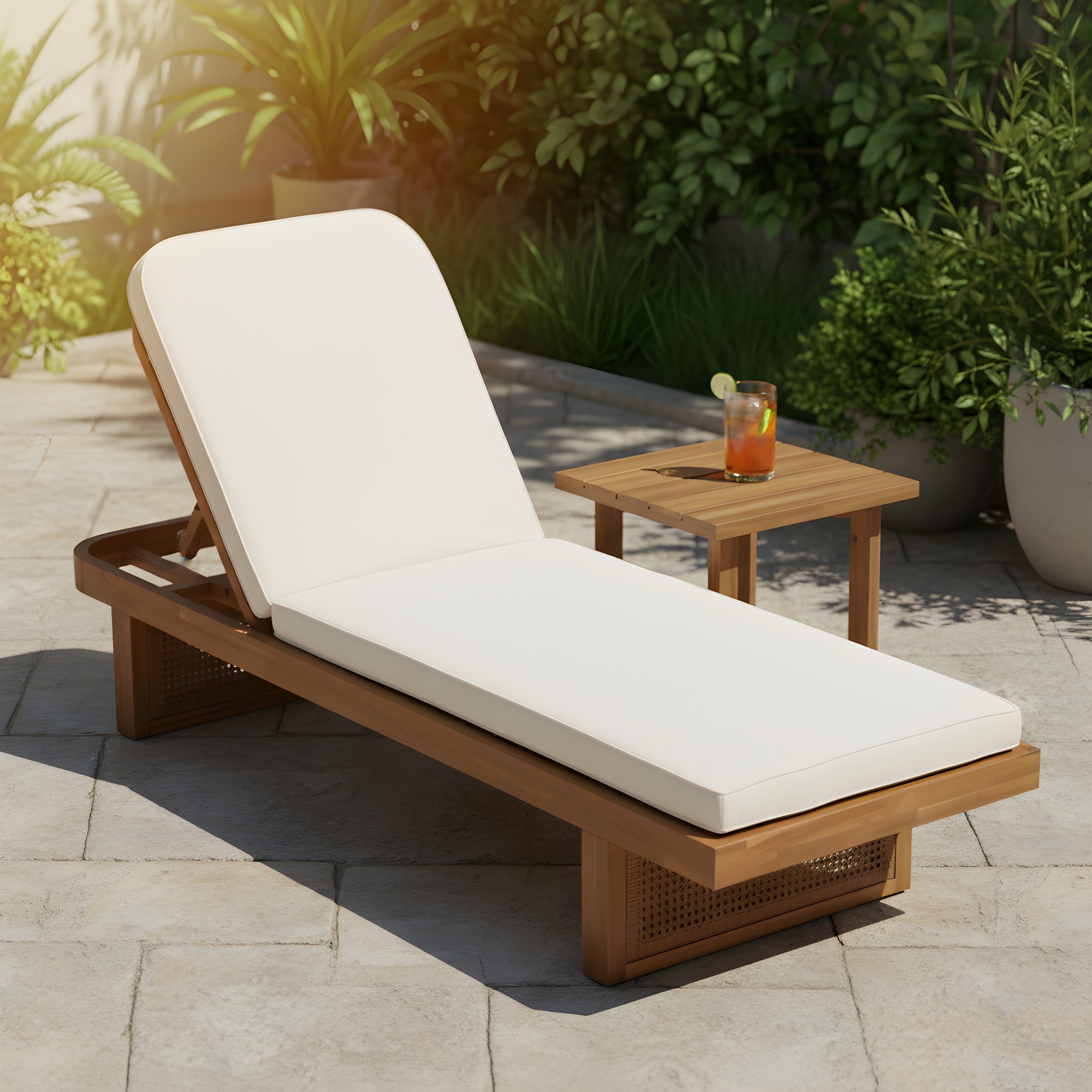 Christopher Knight Home - Modern Outdoor Solid Acacia Wood Adjustable Lounge Chair Set with Side Table, Teak Finish - 80.50"L