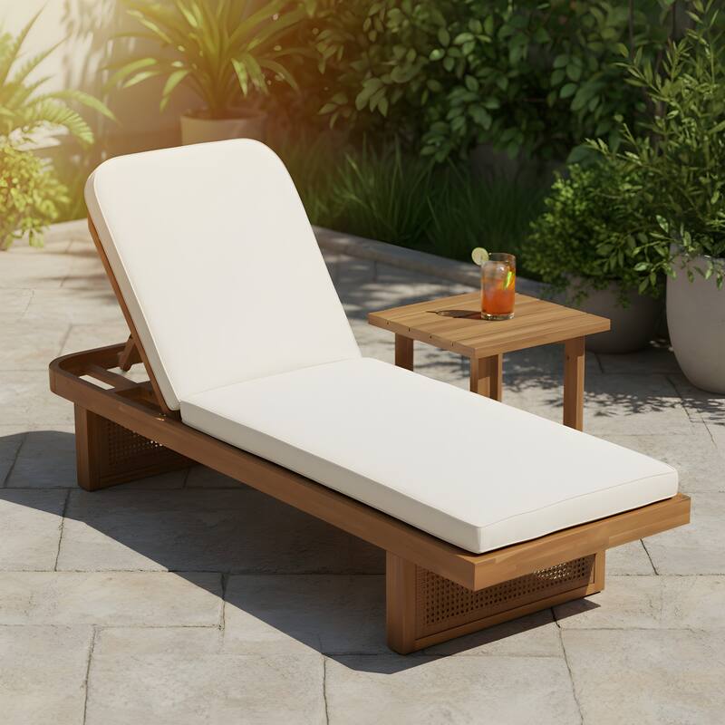 Christopher Knight Home - Modern Outdoor Solid Acacia Wood Lounge Chair Set with Adjustable Recline and Side Table - 80.50"L - 2-Piece Set+Teak Finish+Beige Cushion