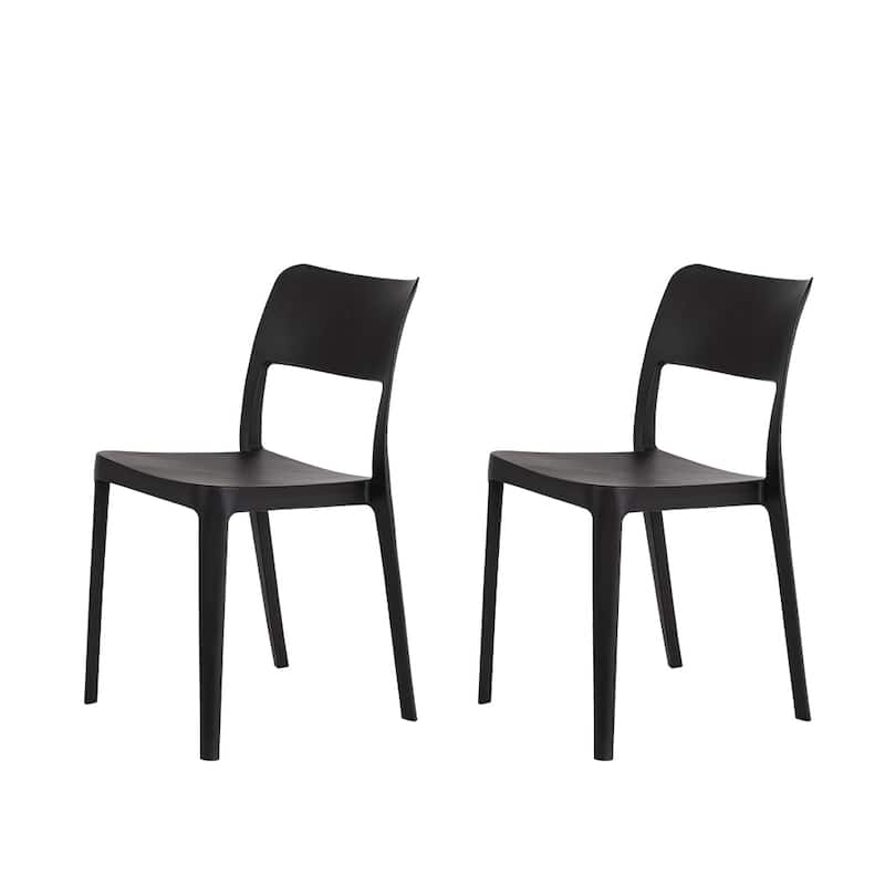 La Vie Resin Stackable All Weather Armless Chair, Set of 2 - Black
