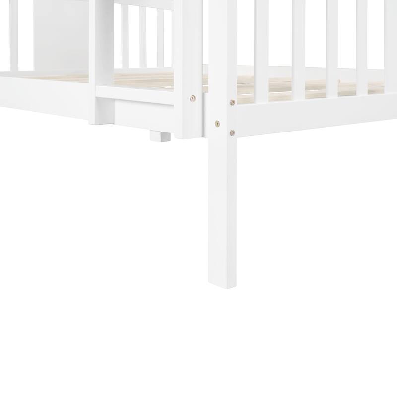 Full Over Full Bunk Bed with Ladder, Convertible to Two Full Beds, Solid Pine Frame, White