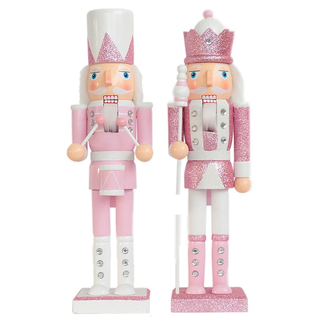 Set of 2 White and Pink Glittering Splendor Christmas Nutcrackers 14.5"