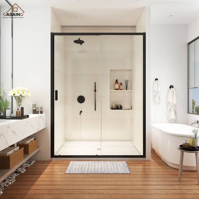 CASAINC 48 "x 72" Framed Single Sliding Shower Door - Matte black