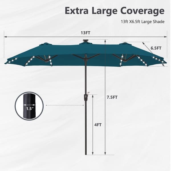 dimension image slide 2 of 5, MAISON ARTS 13ft Double -Sided Crank Patio Umbrella Extra Large with LED Colorful Lights