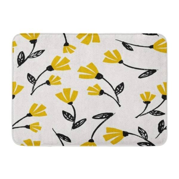 Shop Flowers Pattern In Black Mustard Yellow And Cream Beautiful Doormat Floor Rug Bath Mat 30x18 Inch Multi On Sale Overstock 31777184