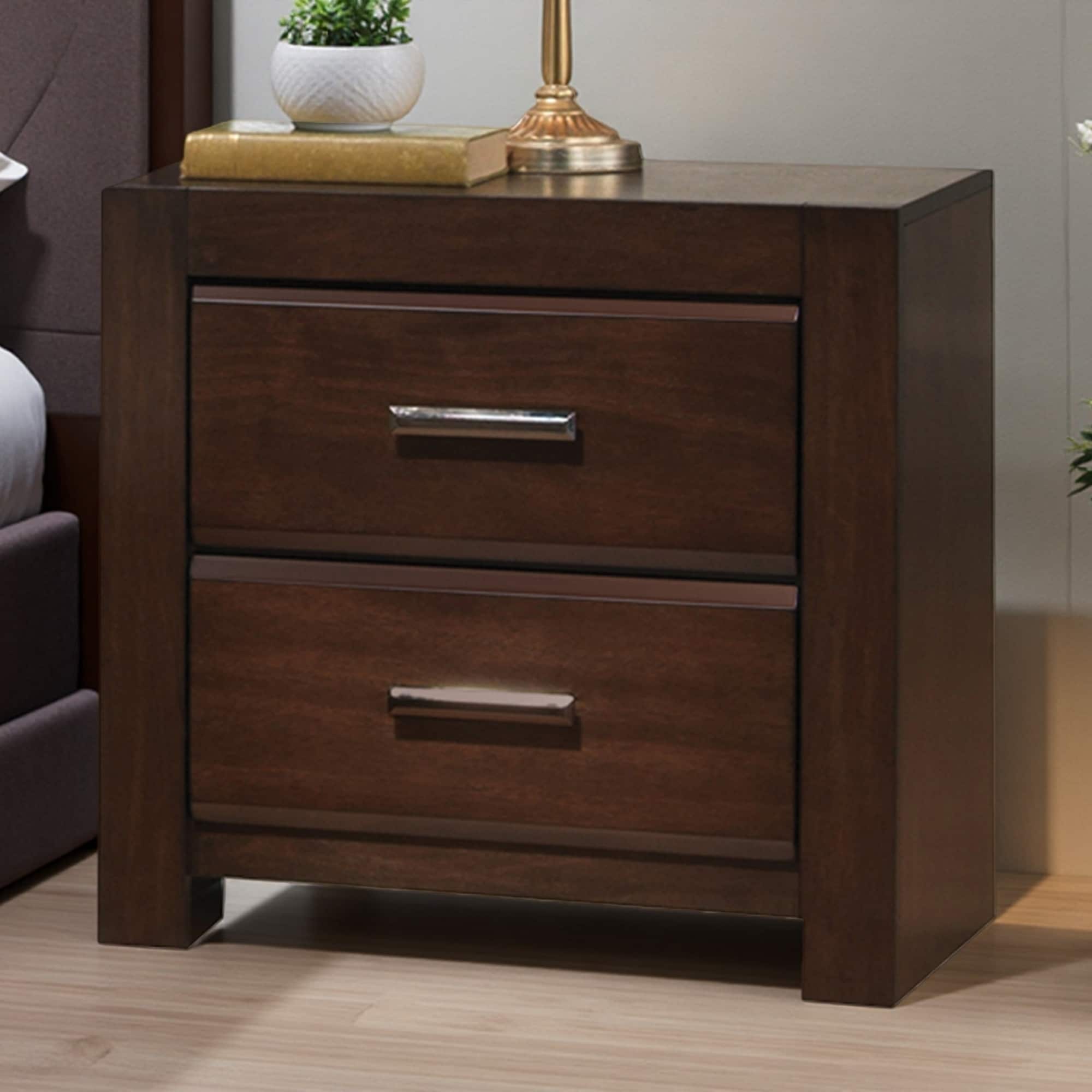 24"L Rubber Wood & MDF 2-Drawer Nightstand with Felt-Lined Top Drawer and Metal Glide