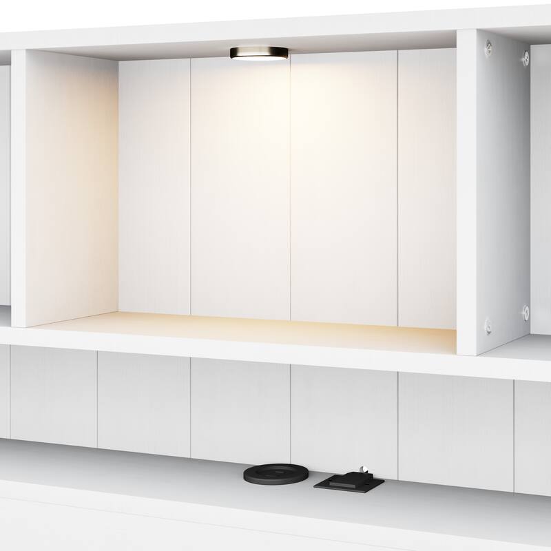 Wood Platform Bed with Bookcase Headboard, Built-in Downlight, Charging Station & 2 Side Drawers