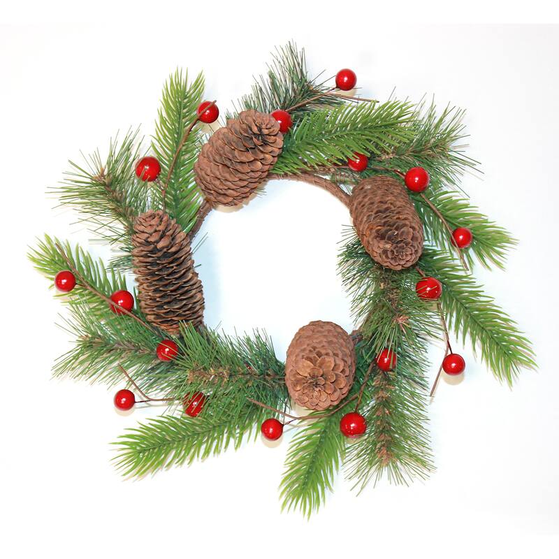 4.25" Inner Diameter Christmas Pine Cone, Pine, Berry Pillar Candle Ring, Set of 2 - 10