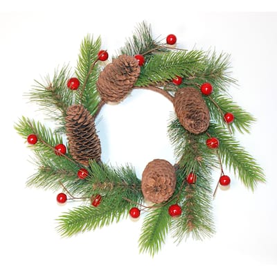 4.25" Inner Diameter Christmas Pine Cone, Pine, Berry Pillar Candle Ring, Set of 2 - 10