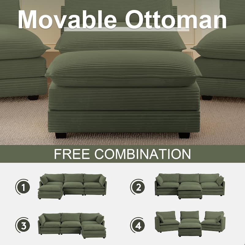 Oversized Modular Corduroy Sectional Sofa Set with Ottoman, 3-Seater / 4-Seater Deep Seat Lounge Couch for Living Room