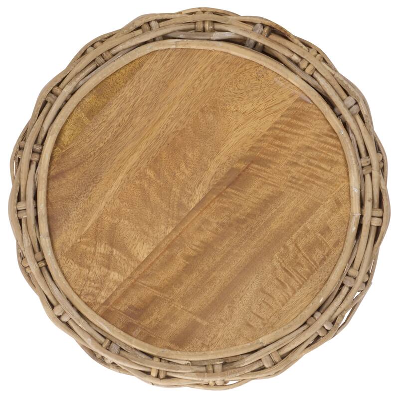 SAFAVIEH Home Shanely Wood Top Rattan Stool - 16"W x 16"D x 19"H