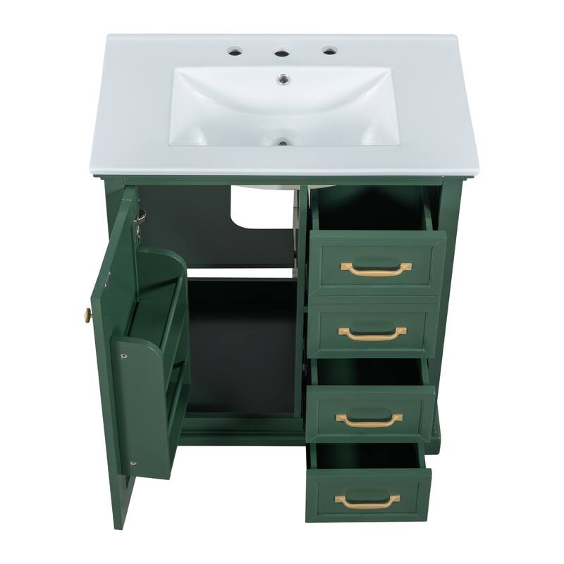30 inch MDF Bathroom Vanity with Sink, One Package, Green Bathroom Cabinet with Drawers