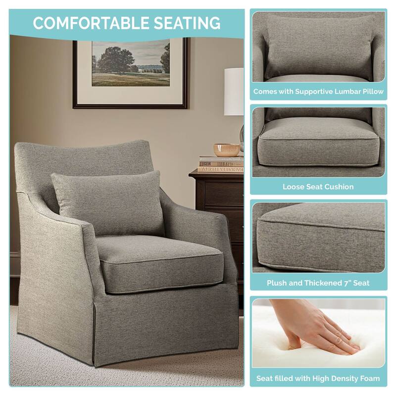 Martha Stewart London Upholstered Skirted Swivel Armchair with Lumbar Pillow