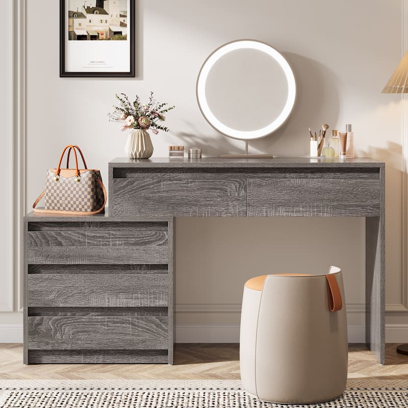 63" Vanity Desk with 5 Drawers, Makeup Table with Removable 3-Drawer Chest - Brown