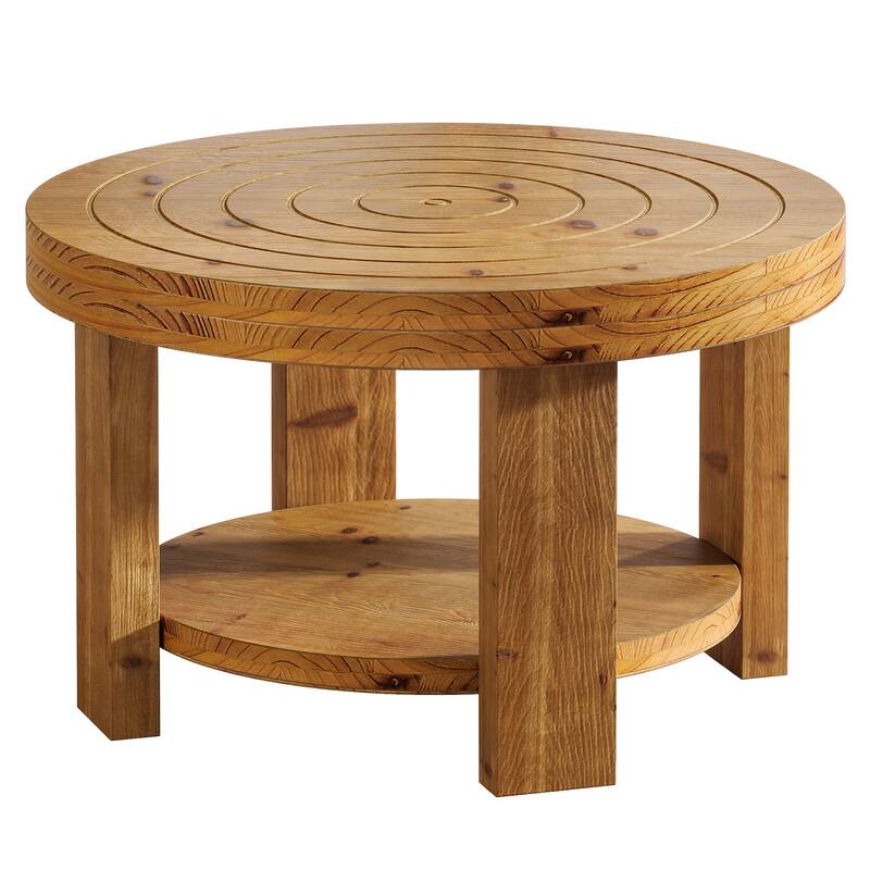 Solid Wood Coffee Table with Shelf Storage, Living Room Center Accent Tea Table