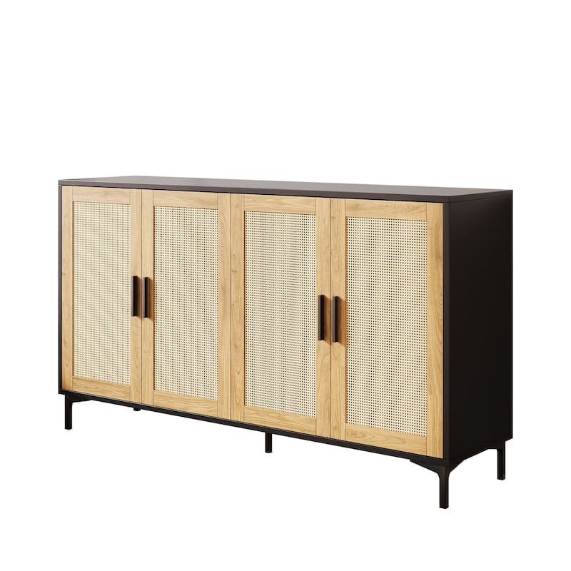 JASIWAY Buffet Table Kitchen Sideboard with Rattan Decorated Doors