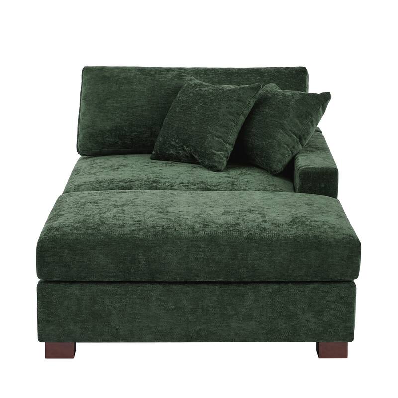 Modern Chenille Chaise Lounge Set with Ottoman