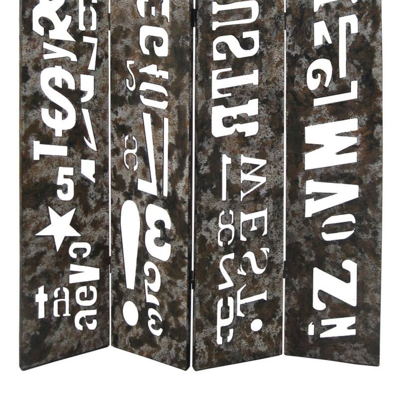 Modern 4 Panel Foldable Screen with Graffiti Print, Gray and White