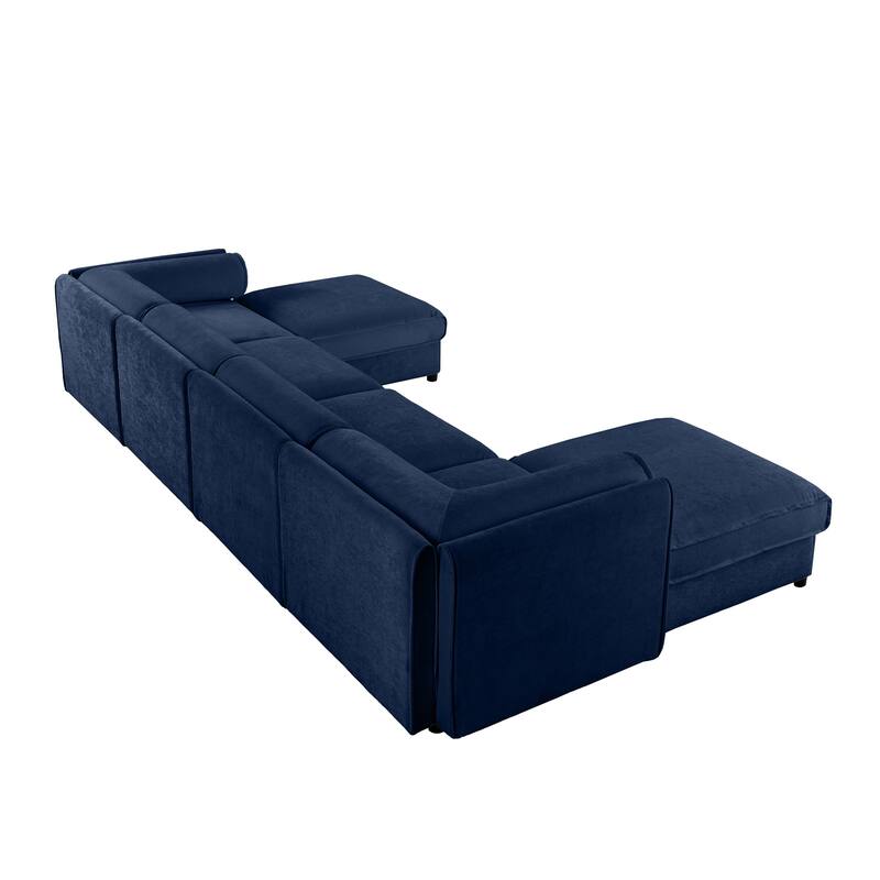 Modern 6-Piece U-Shaped Modular Sofa with Storage & 2 Storage Ottoman
