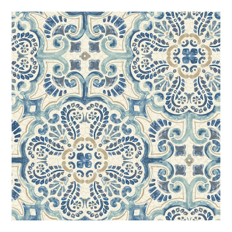 NuWallpaper Blue Florentine Tile Peel & Stick Wallpaper - 216in x 20.5in x 0.025in