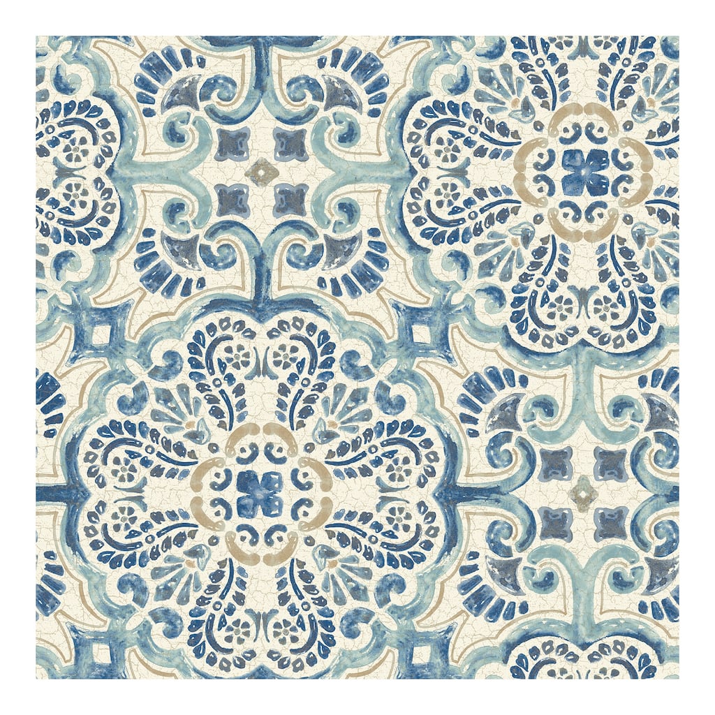 NuWallpaper Blue Florentine Tile Peel & Stick Wallpaper - 216in x 20.5in x 0.025in